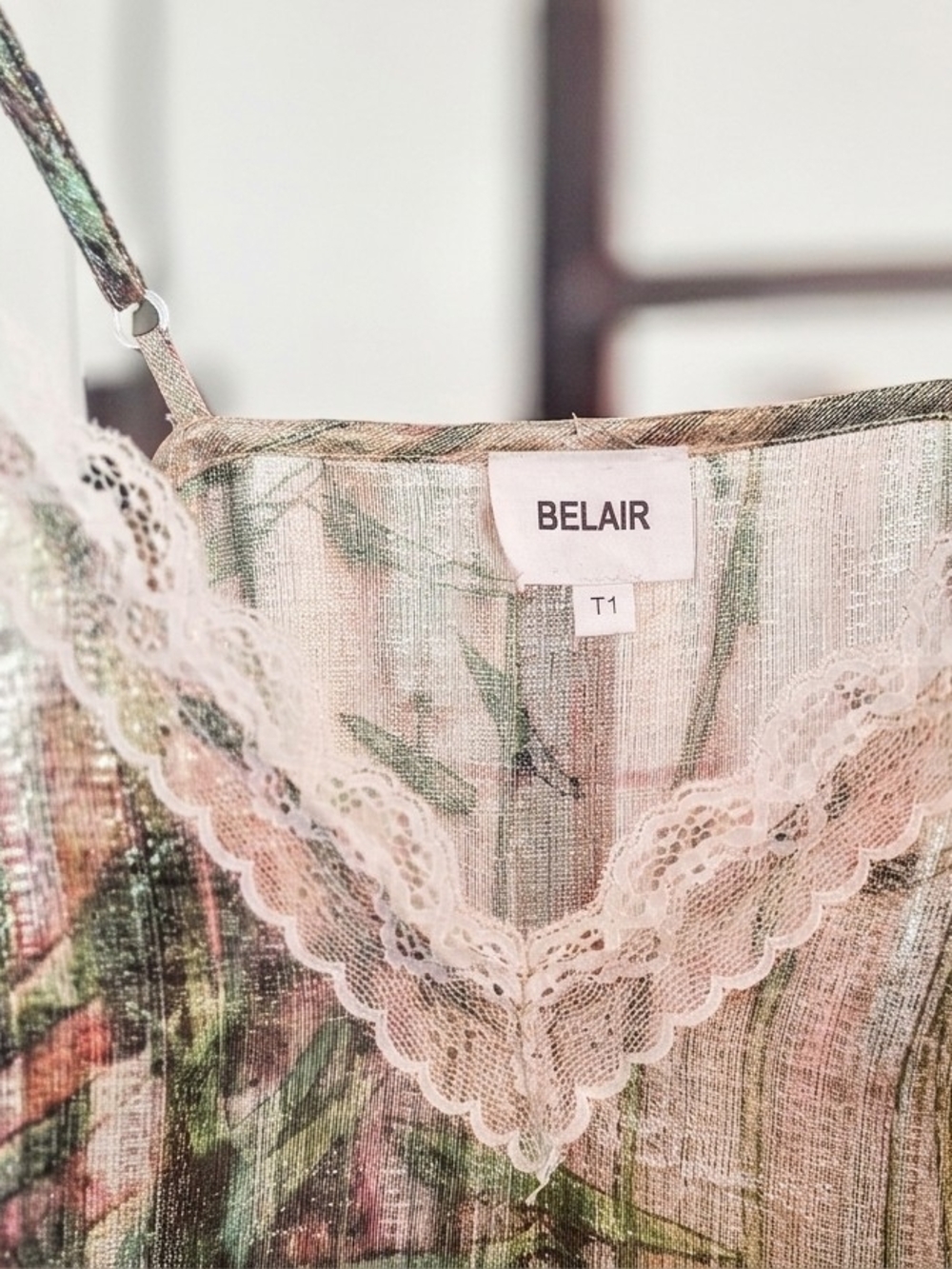 Belair Pink Green Floral Lace-Trim Cami